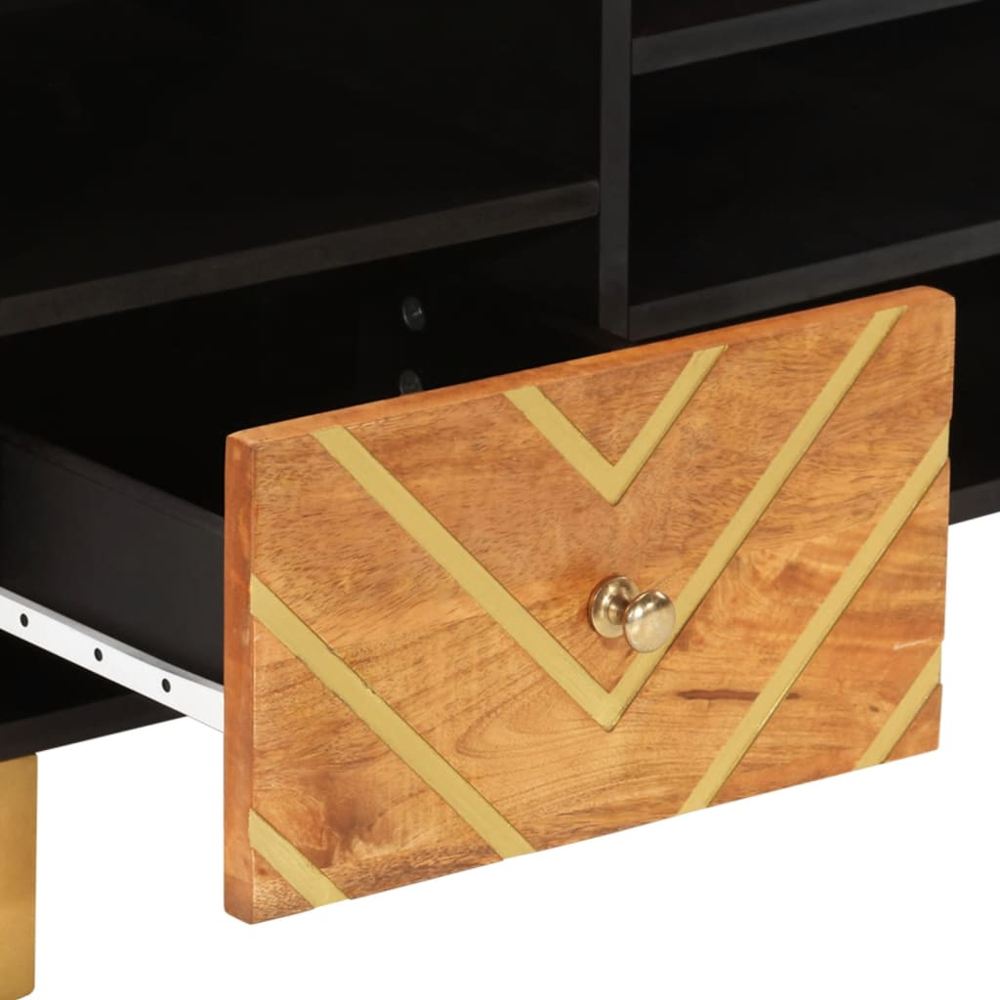 vidaXL 2 Drawer 5 Shelf Brown and Black Solid Wood Mango TV Cabinet Image 7