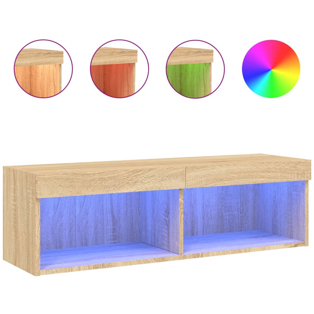 vidaXL 2 Shelf Sonoma Oak Wall Mounted TV Cabinet with LED Lights Image 4
