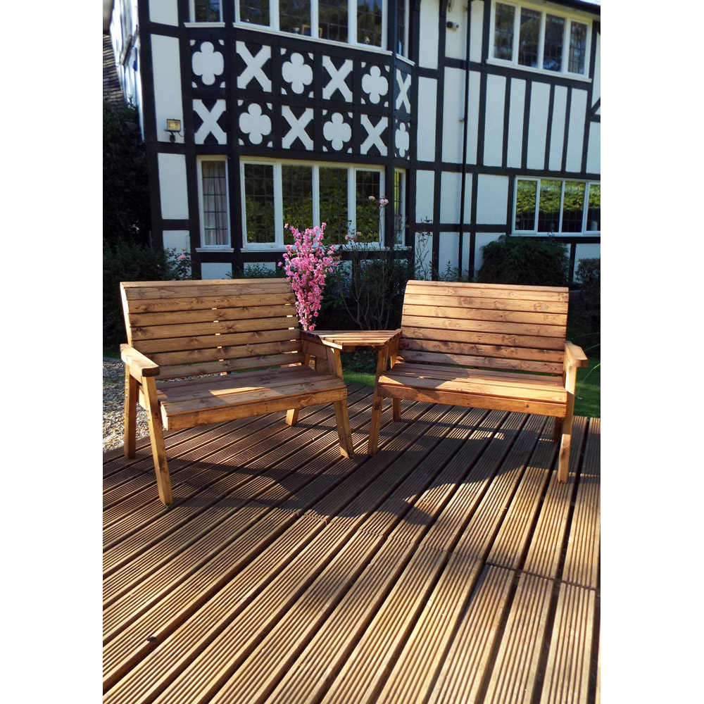Samuel Alexander 4 Seater Chunky Rustic Wooden Garden Bench with Angled Tray Image 5