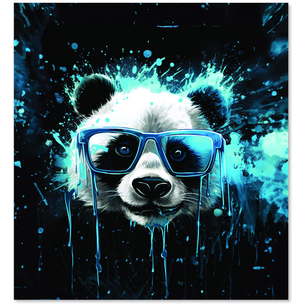 Warren Reed Designer Blue Splashart Panda Face Glass Kitchen Splashback 65 x 60cm Image 2