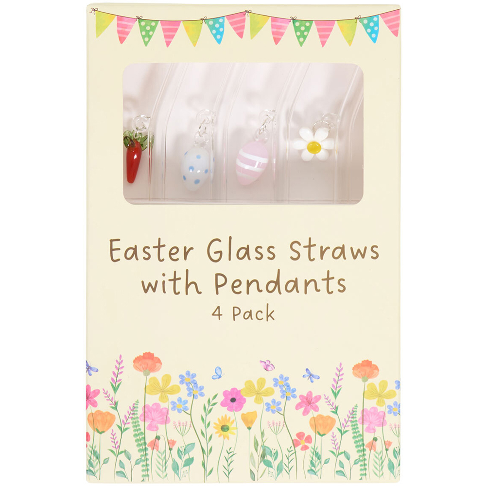 Pack of 4 Easter Glass Straws with Pendants Clear Image 2