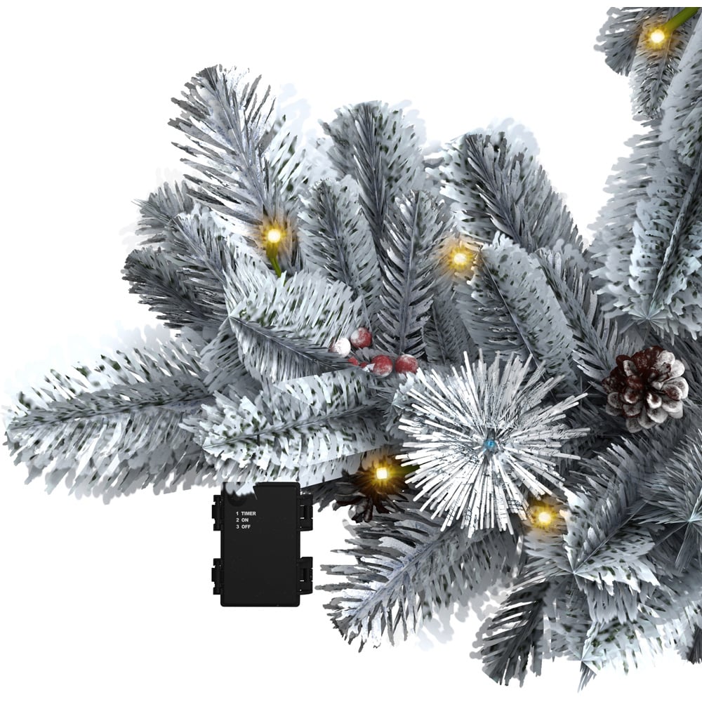 Charles Bentley Pre-Lit Snowy Christmas Garland with Red Berry and Pinecone 180cm Image 5