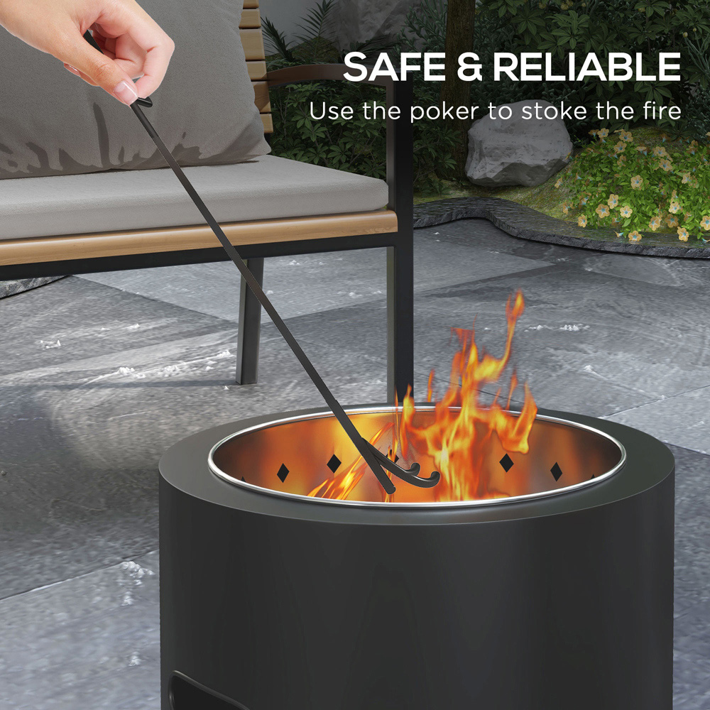 Outsunny Black Round Metal Bonfire Stove with Poker Fire Pit Image 7