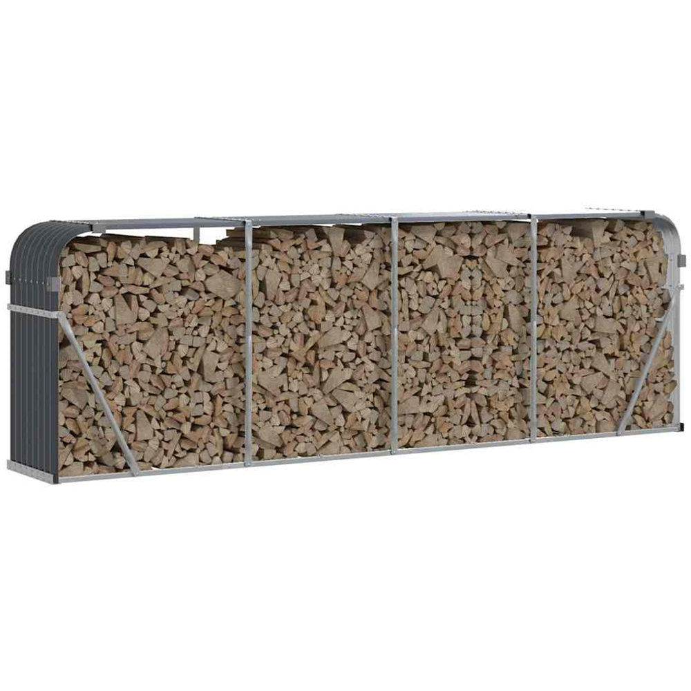 vidaXL Anthracite Galvanised Steel Firewood Log Holder 100 x 300 x 45cm Image 2