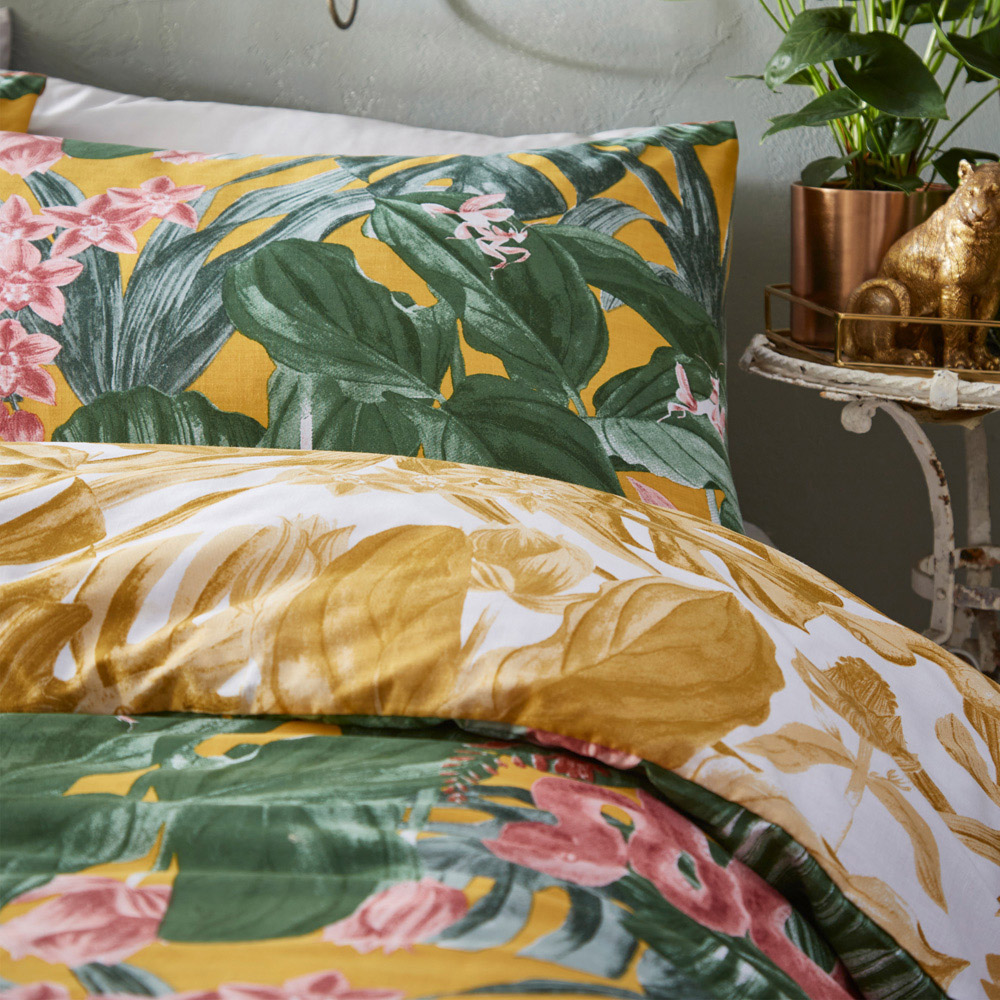 furn. Medinilla King Size Mustard Tropical Duvet Cover Set Image 3
