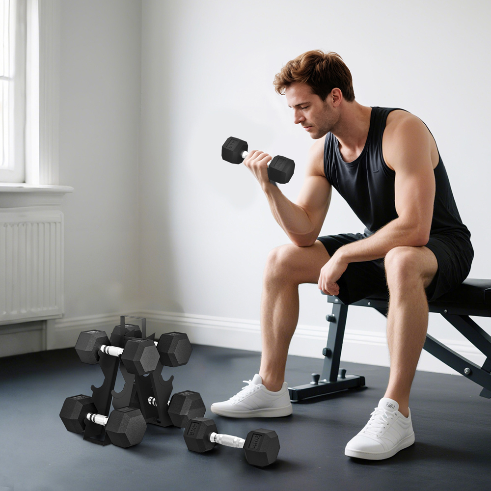 SPORTNOW Black Hex Dumbbell Set with Storage Rack 36kg 6 Pack Image 2