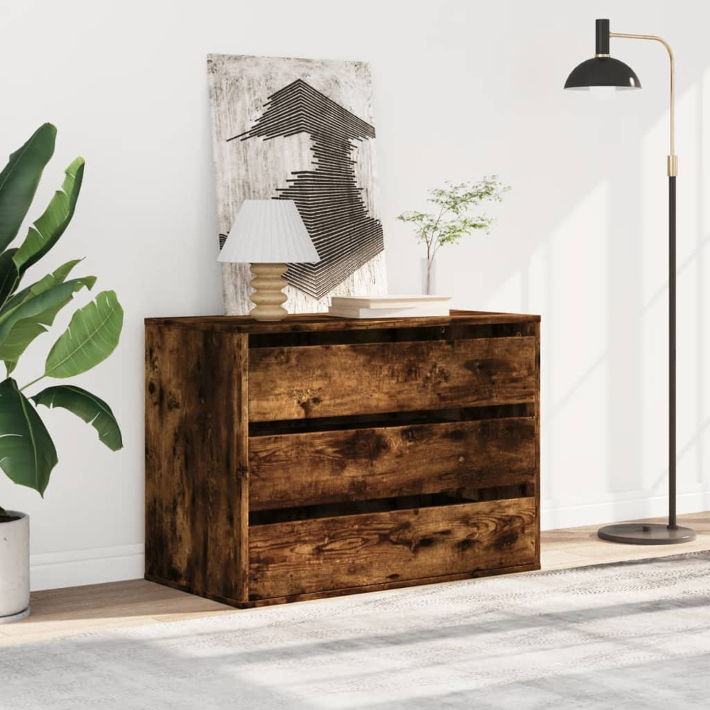 vidaXL 3 Drawer Smoked Oak Wooden Chest of Drawers Image 8