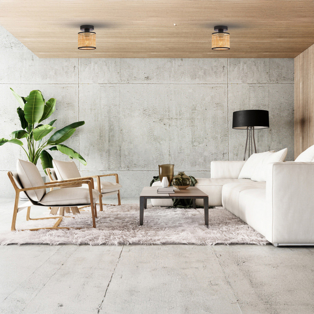 Happy Homewares Natural Woven Rattan Ceiling Light Fitting Image 2