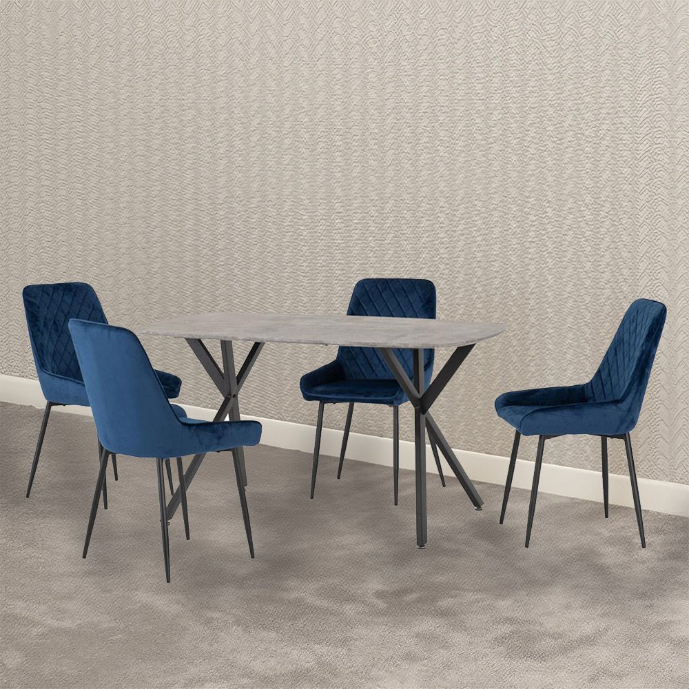 Seconique Athens Avery 4 Seater Dining Set Concrete and Sapphire Blue Image 1