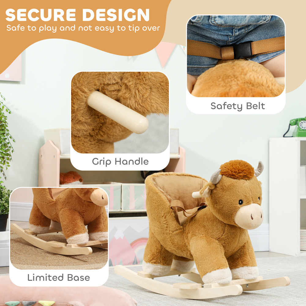 Tommy Toys Plush Brown Cow Baby Rocking Horse with Song Image 5
