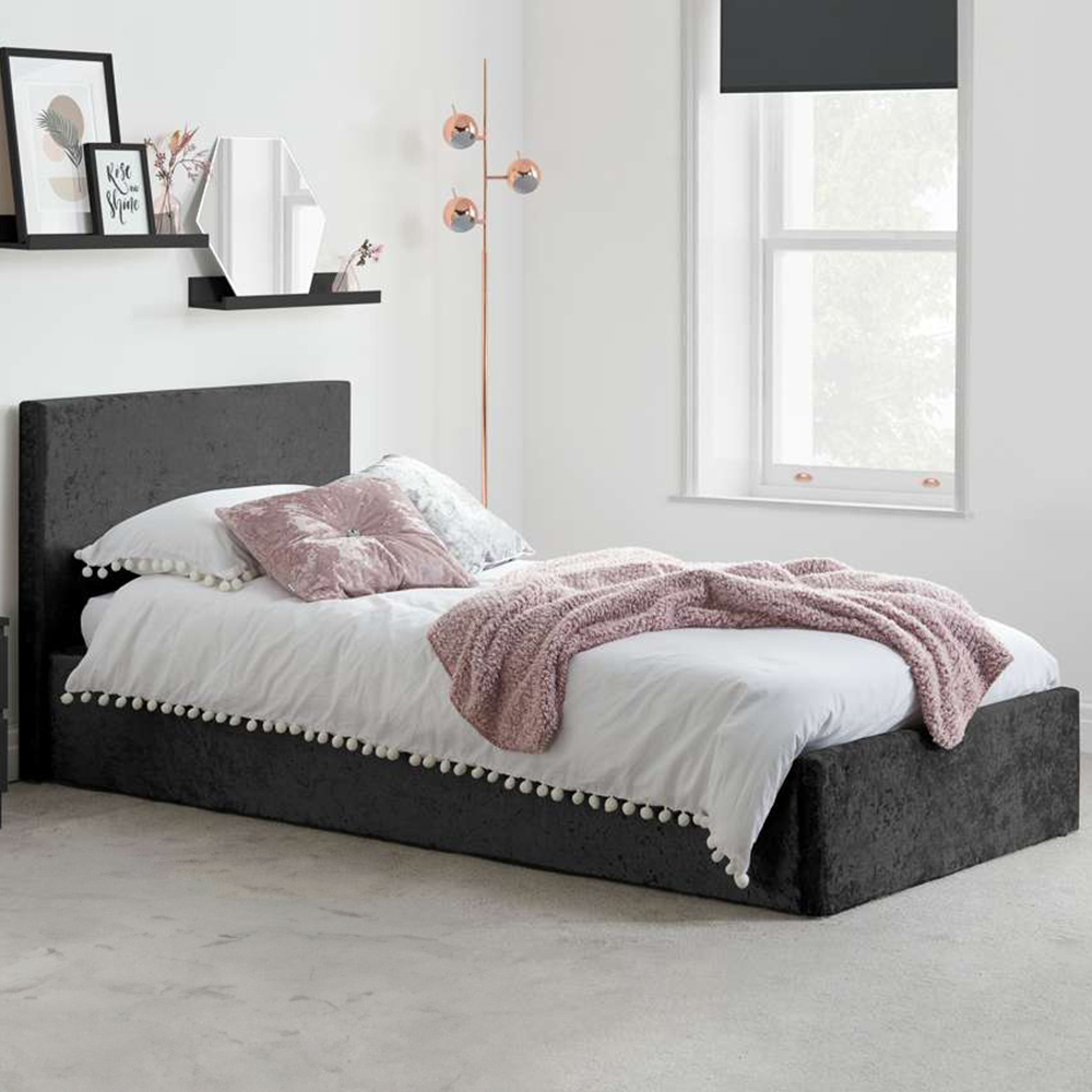 Berlin Single Black Crushed Velvet Ottoman Bed Image 1
