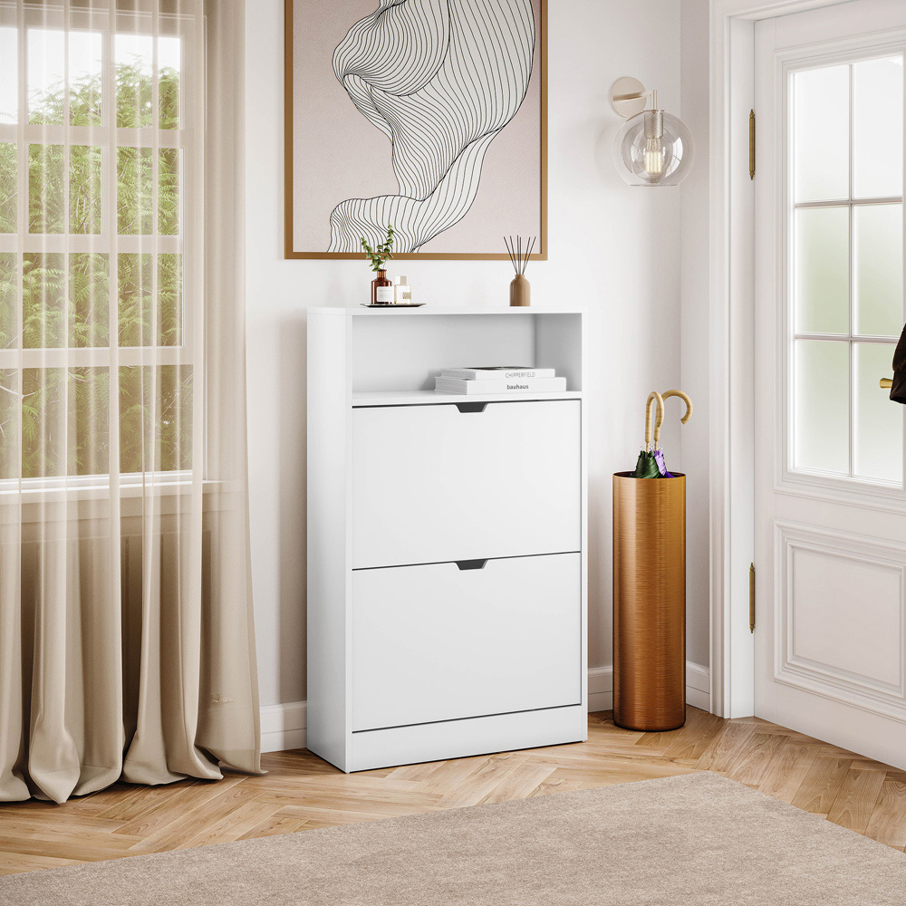 VIDA DESIGNS 2 Drawer Single Shelf White Shoe Cabinet Image 5