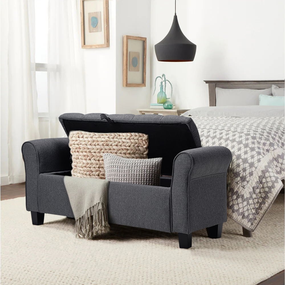 Living and Home Grey Storage Ottoman Bench Image 8