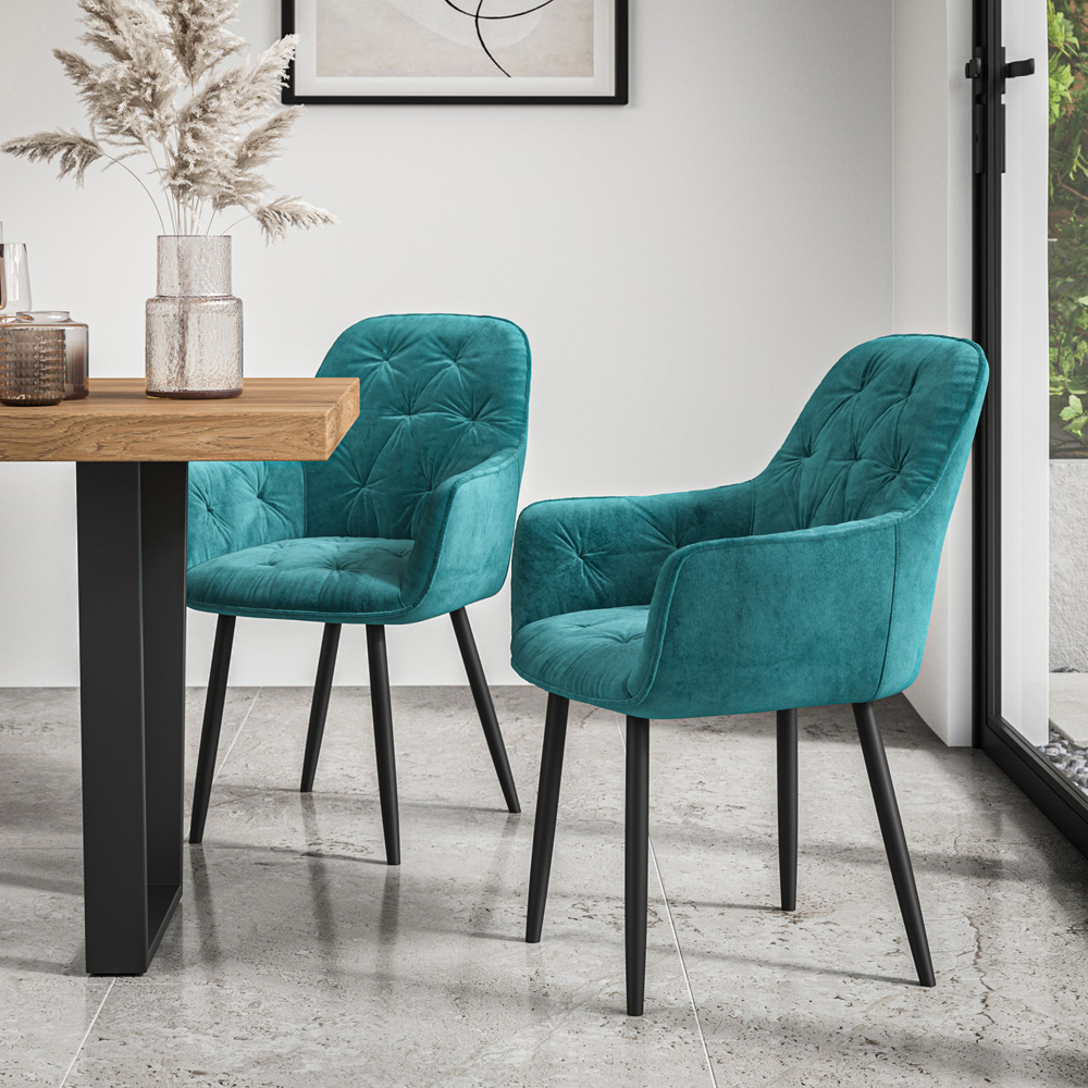 Furniture Online Anika Set of 2 Blue Velvet Padded Seat Dining Chair Image 7