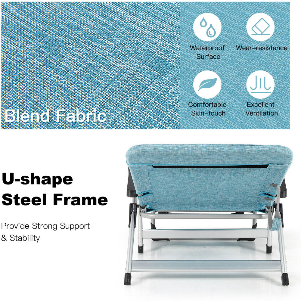 Costway Blue Folding Outdoor Chaise Lounger with Detachable Pillow Image 7