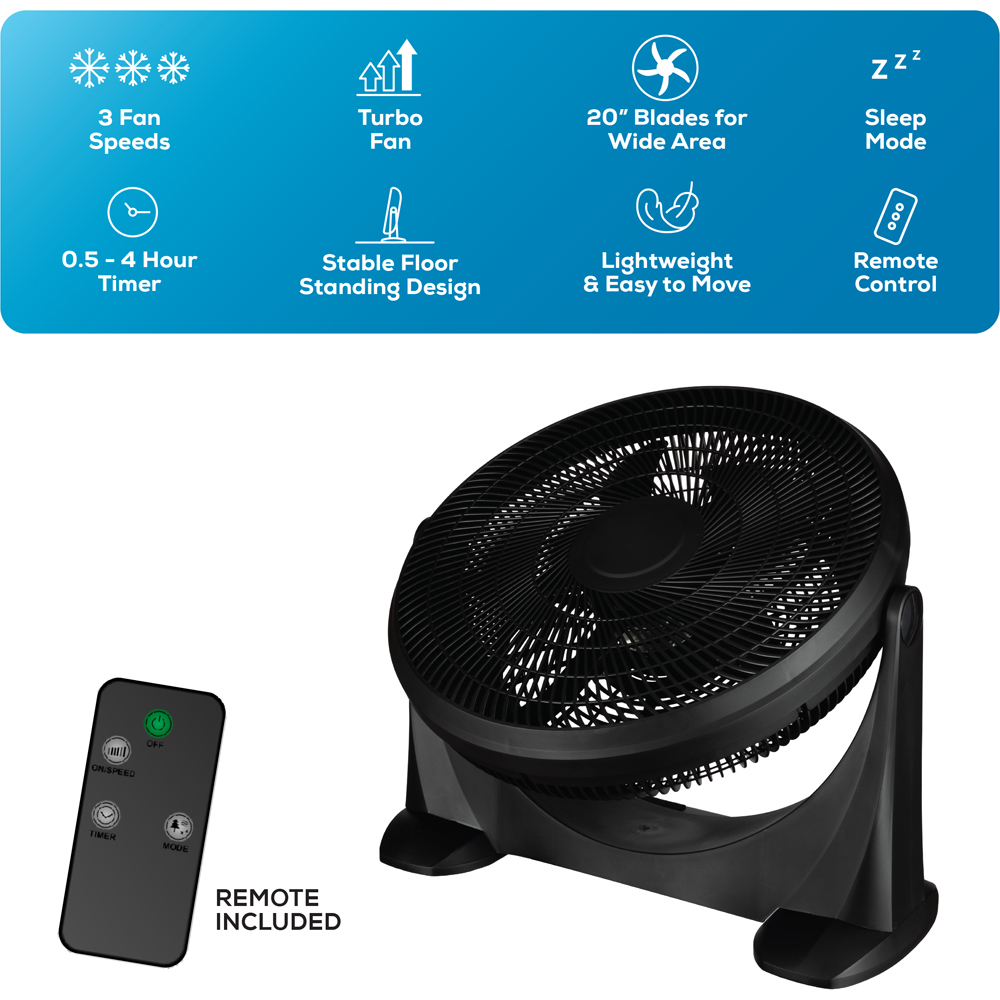 TCP Black Large Tilting Floor Fan with Remote Control 20 inch Image 7