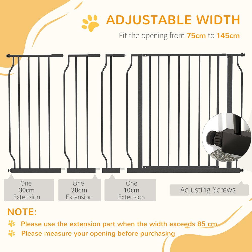 PawHut Black 75-145cm Door Pressure Fit Wide Stair Pet Safety Gate Image 5