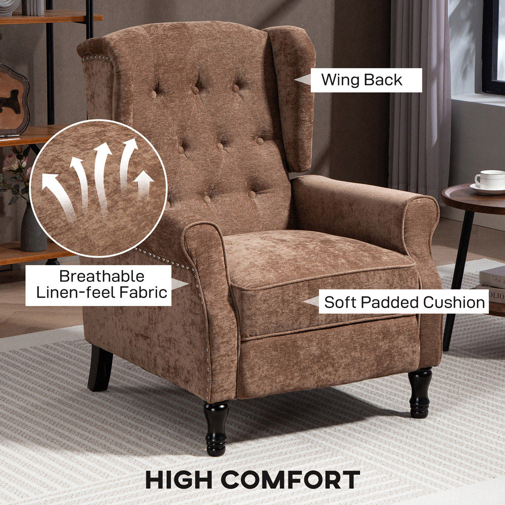 HOMCOM Brown Manual Recliner Armchair Recliner with Footrest Image 7