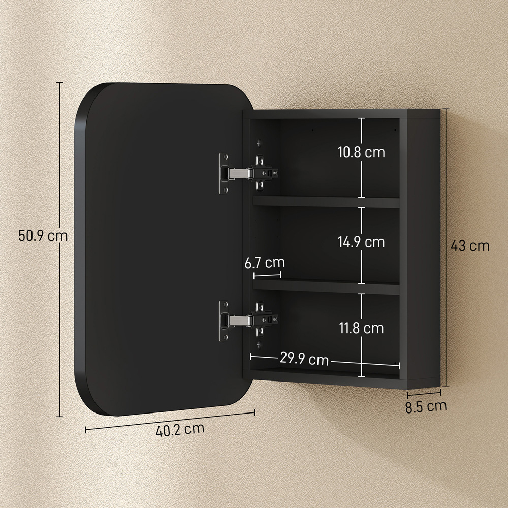 Portland Black Wall Mounted Adjustable Bathroom Cabinet with Mirror Image 9