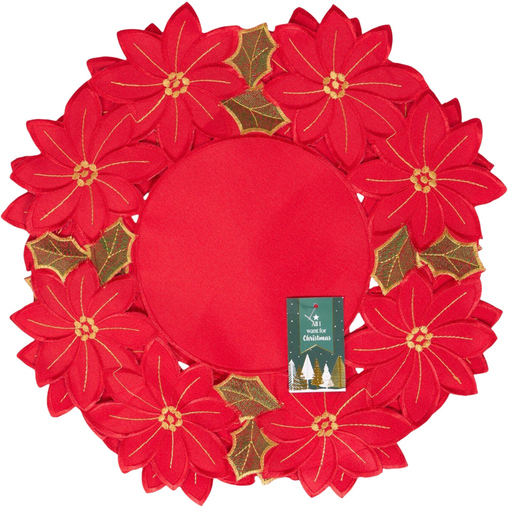 Pack of 2 Poinsettia Placemats Red Image 1