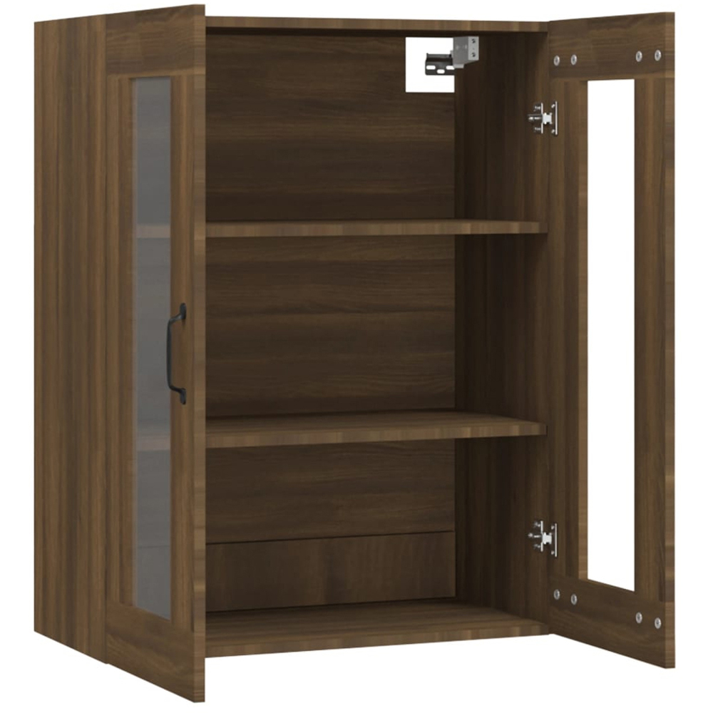 vidaXL 2 Glass Door 3 Shelf Brown Oak Hanging Wall Cabinet Image 5