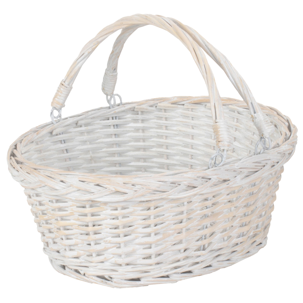 Red Hamper Small White Swing Handle Wicker Shopping Basket Image 1