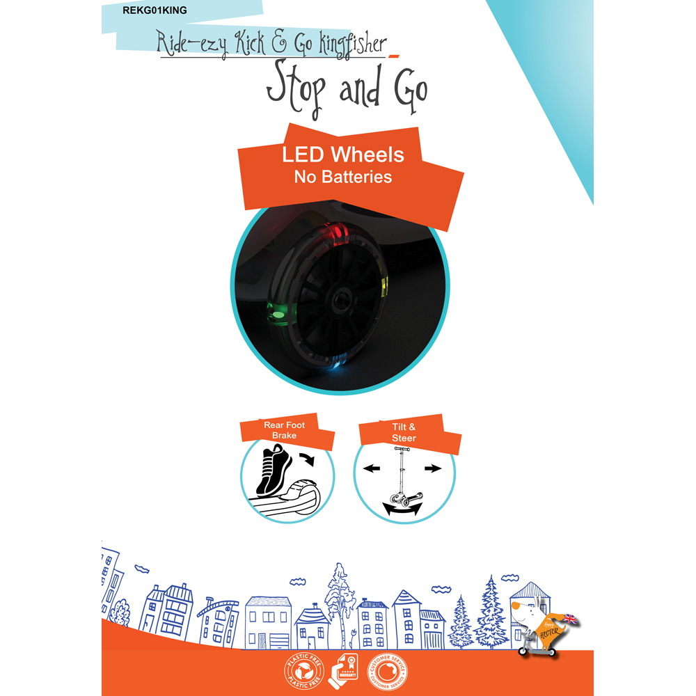 Ride-Ezy Kick & Go Kingfisher 3 LED Wheel Scooter Image 7