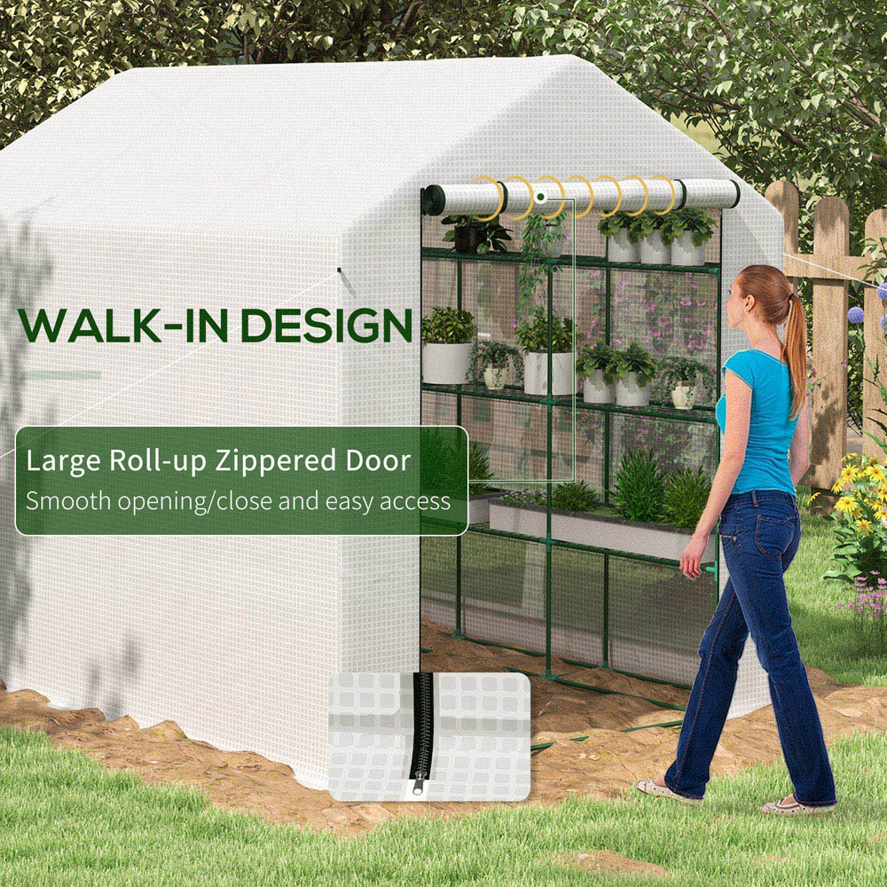 Outsunny White 12 Shelf PE Cover Polytunnel 5.9 x 8ft Greenhouse Image 5
