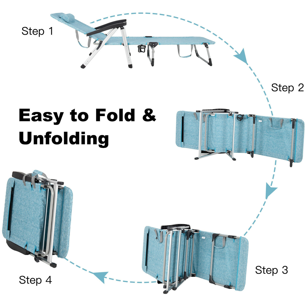 Costway Blue Folding Outdoor Chaise Lounger with Detachable Pillow Image 4