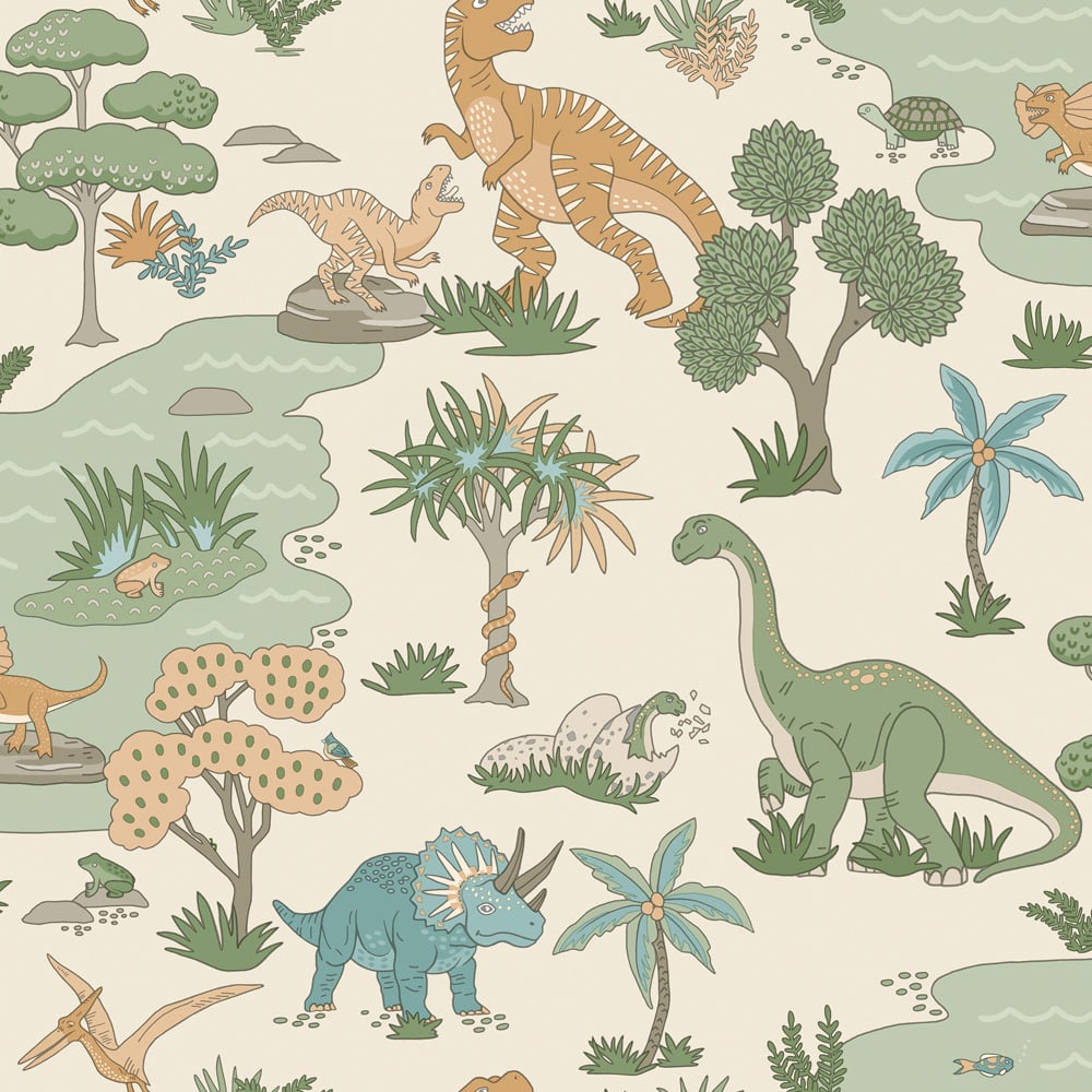 Holden Decor Dino Zoo Cream Multicolour Wallpaper Image 1