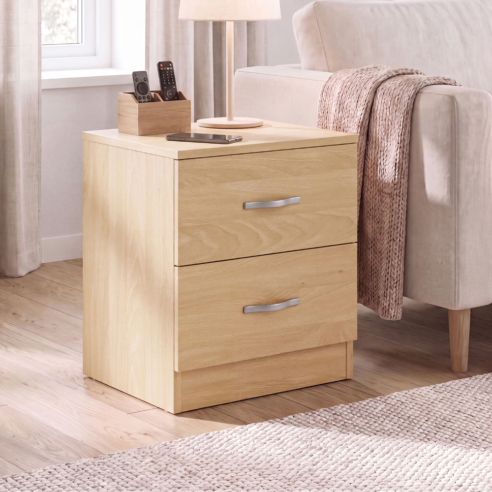 Vida Designs Riano 2 Drawer Pine Melamine Finish Bedside Table Set of 2 Image 3