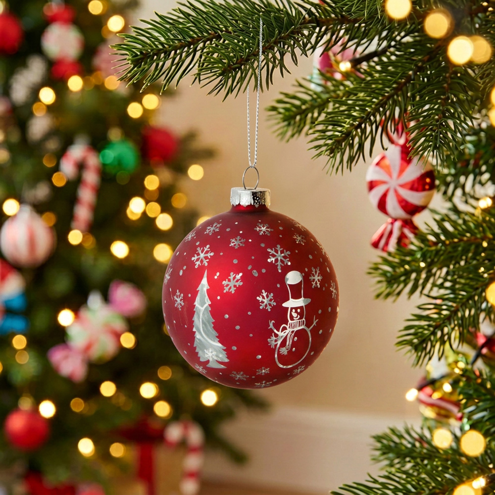 Candy Cane Lane Snowman or Snowflake Bauble Red and White Image 2