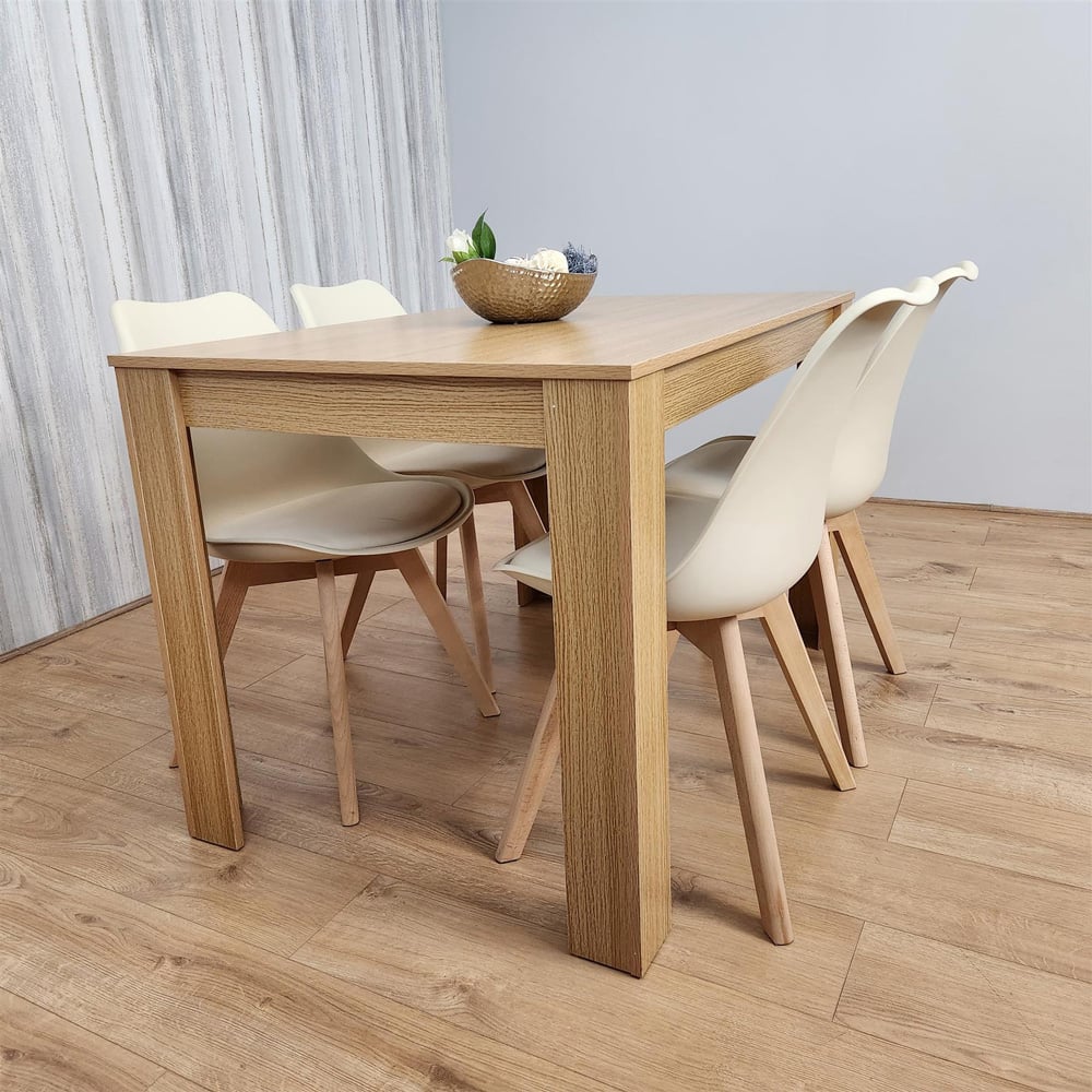 Portland 4 Seater Plastic and Leather Dining Set Oak Effect and Cream Image 7