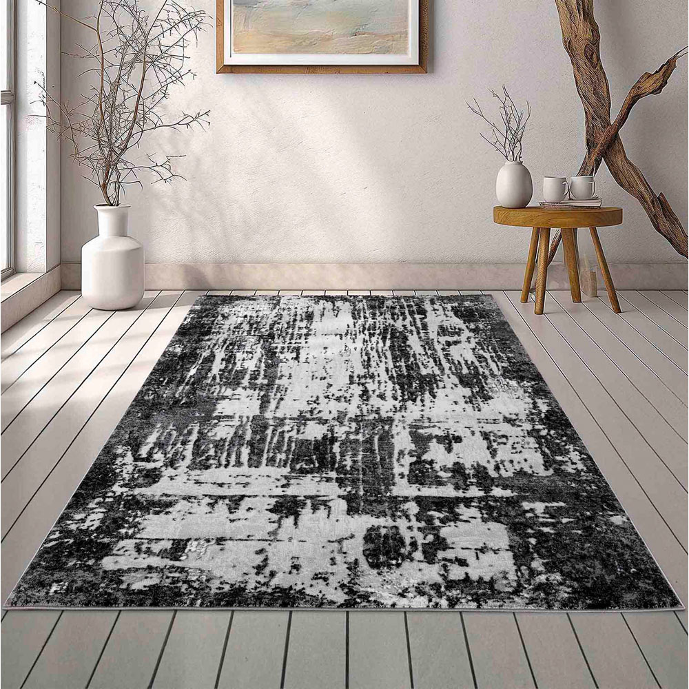 Desire Rugs Serenity Black Abstract Abrasion Rug 120 x 170cm Image 2