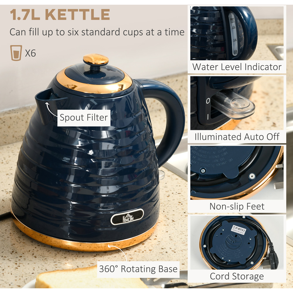 HOMCOM 800-162V70BU Blue 1.7L Kettle and 4 Slice Toaster Set Image 4