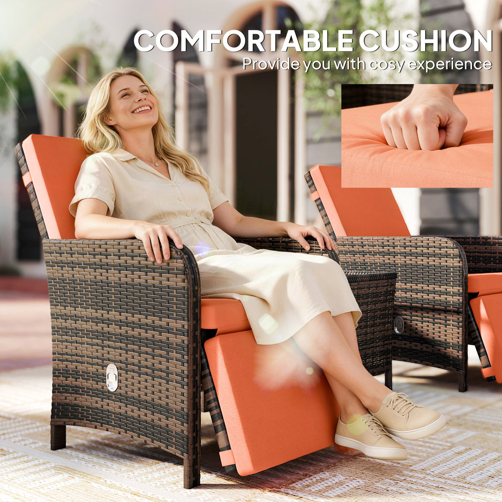 Outsunny 2 Seater Orange PE Rattan Recliner Bistro Set Image 8