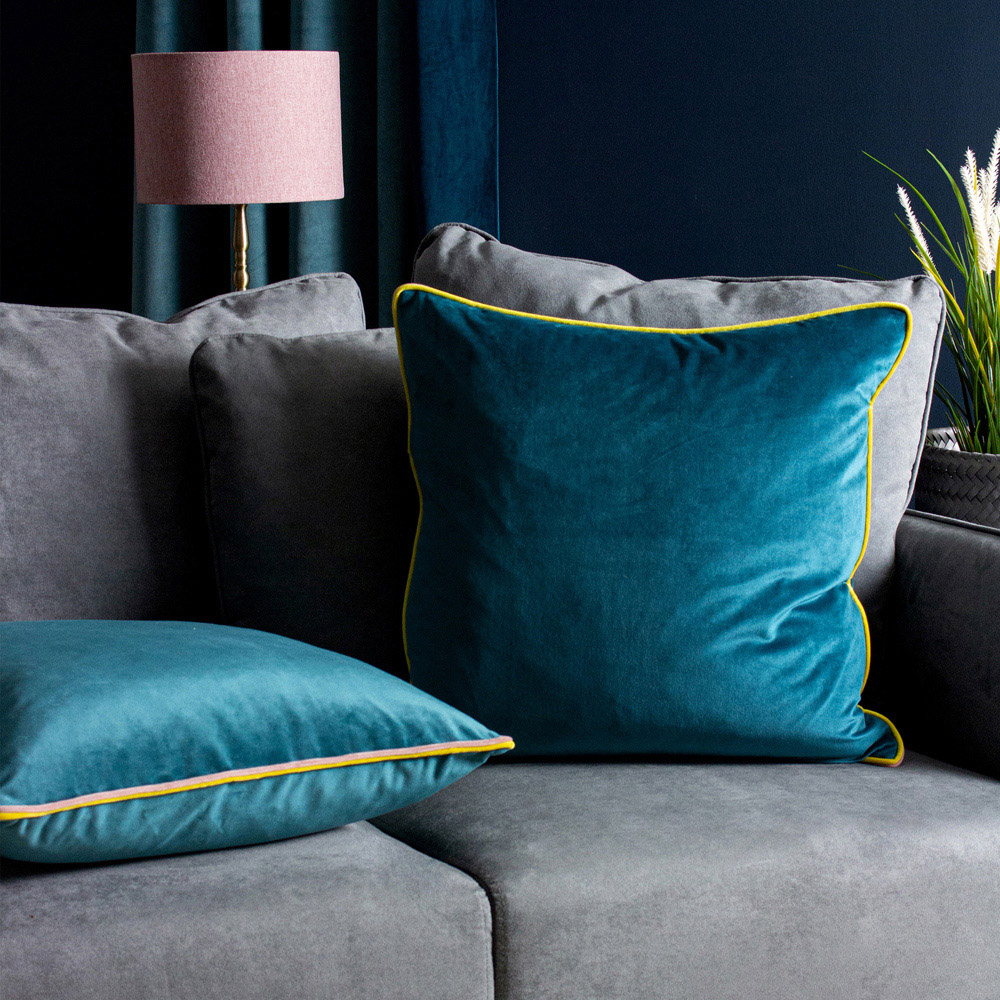 furn. Gemini Teal Double Piped Cushion Image 5