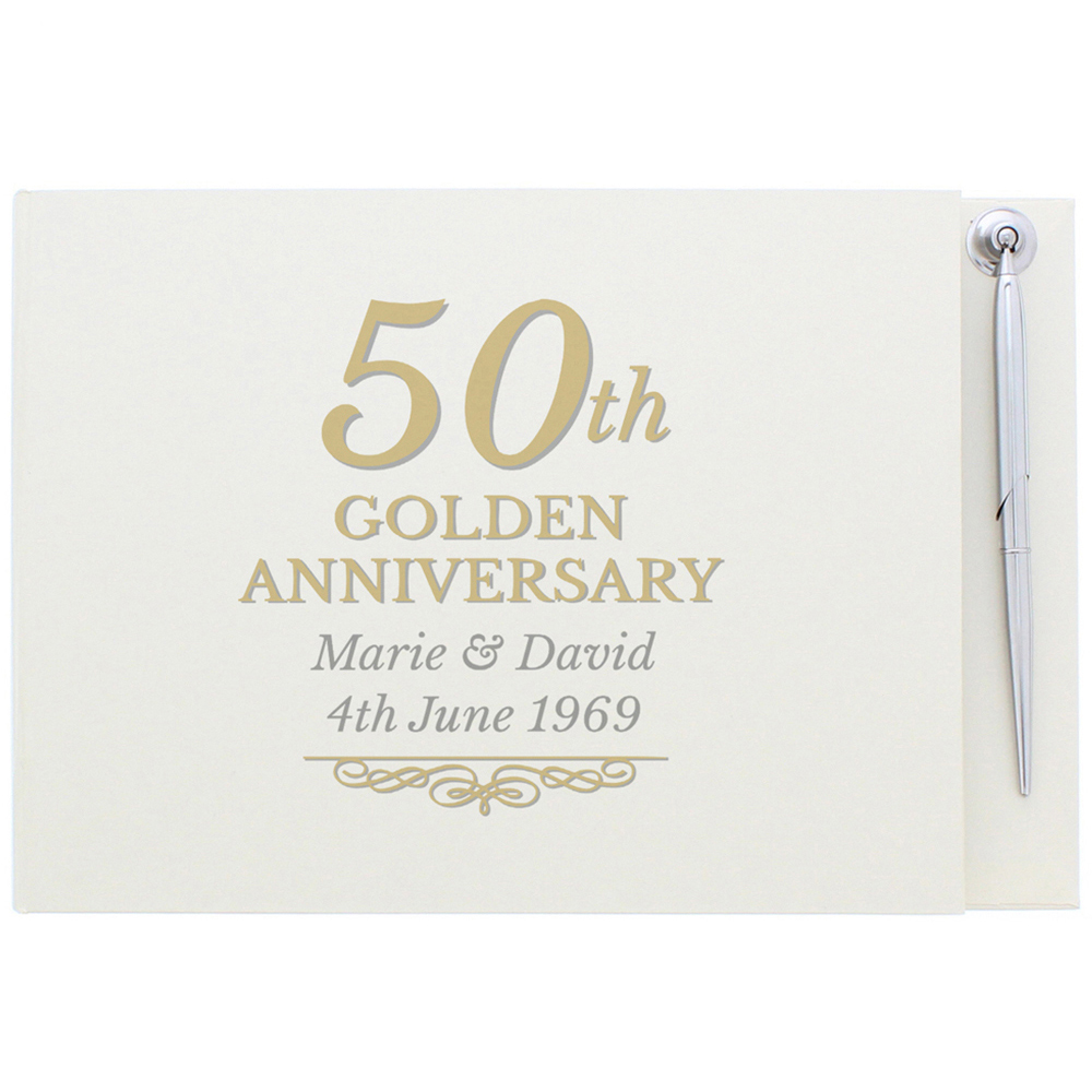 Personalised Memento Personalised 50th Golden Anniversary Hardback Guest Book and Pen Image 1