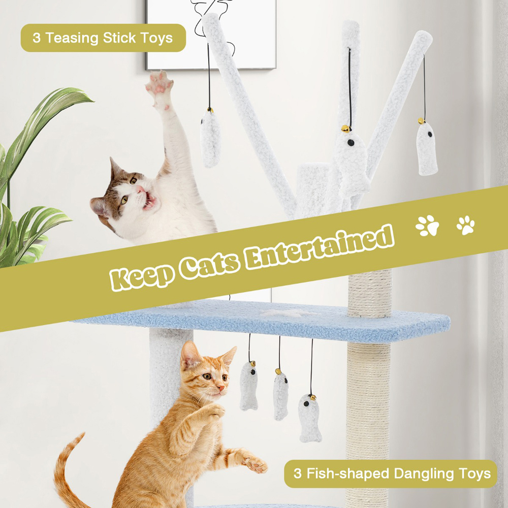 Costway Blue Multi Level Cat Tower with Sisal Covered Scratching Posts Image 6