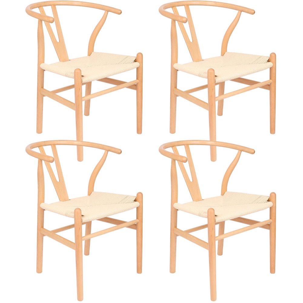 Nicholas Winter Set of 4 Natural Woven Rope Beech Wooden Wishbone Dining Chair Image 2