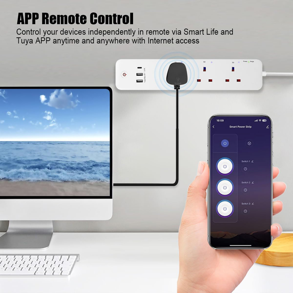ExtraStar 3 Gang Smart WIFI Extension Lead 1.4m Image 5