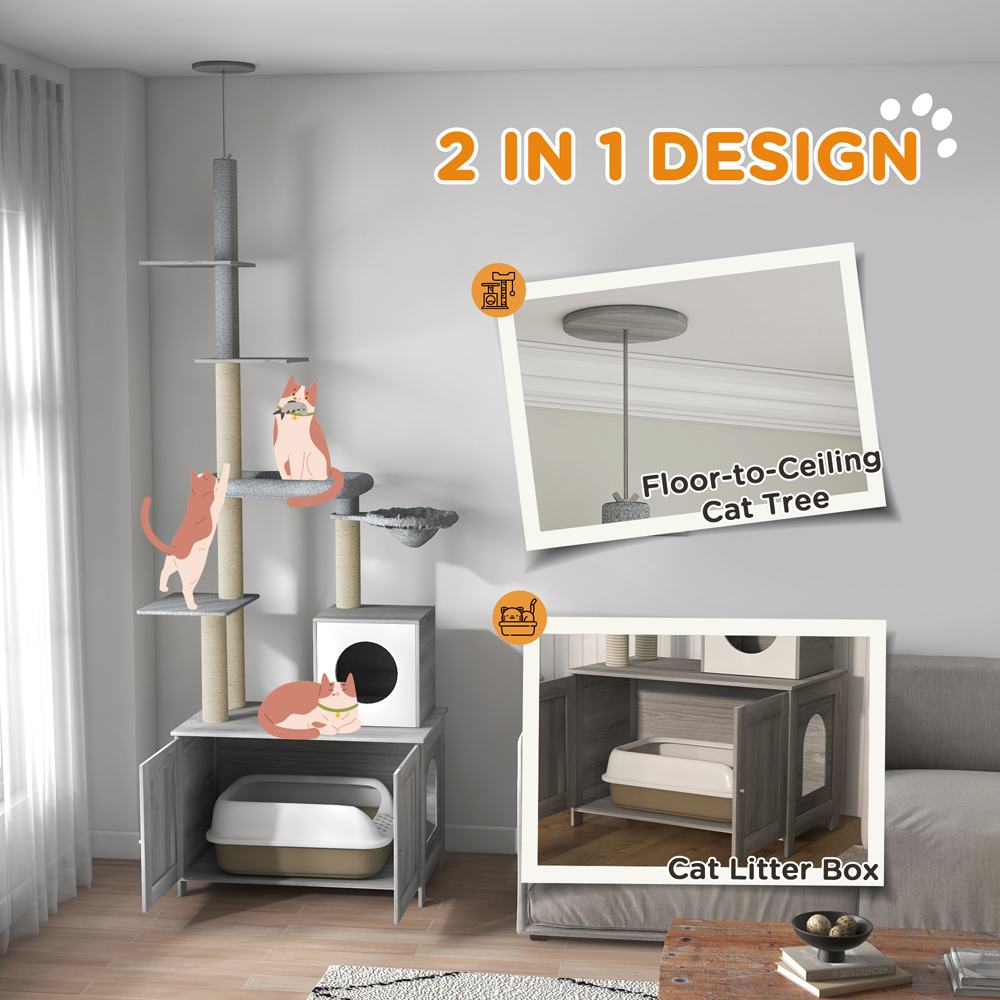 PawHut Enclosure Grey Floor to Ceiling Cat Litter Box Image 4