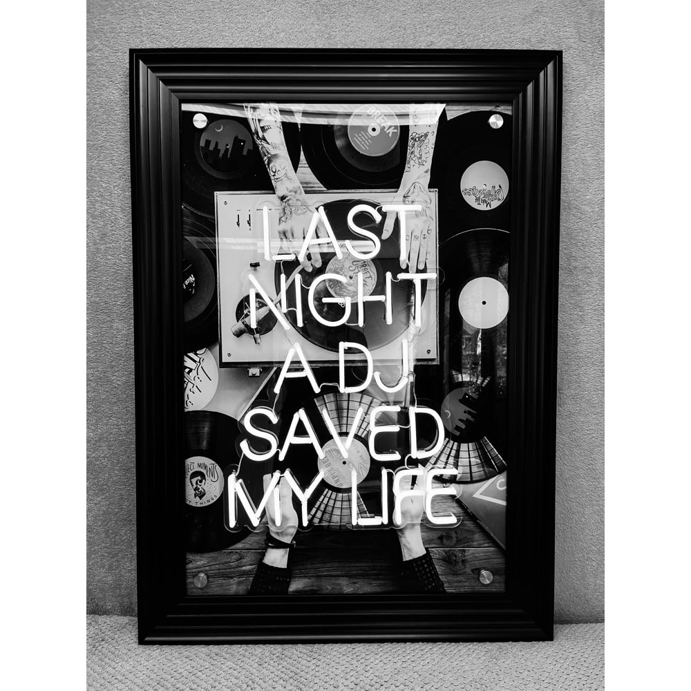 Splashbax Last Night a Dj Saved My Life Black Premium Gallery Frame LED Neon Wall Art Image 5
