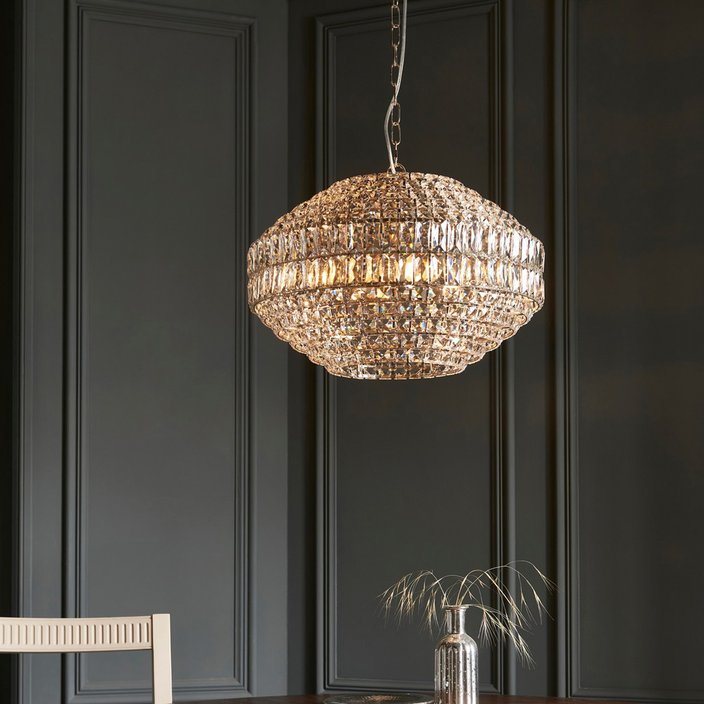 Merano Aversa Crystal Glass Clear and Bright Nickel Pendant Ceiling Light Image 6