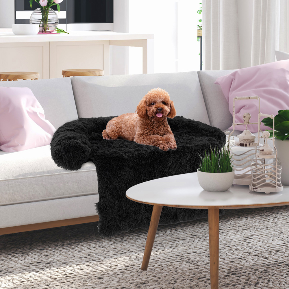 Costway Black Small Fluffy Dog Mat Couch Cover Protector with Anti Slip Bottom Image 2