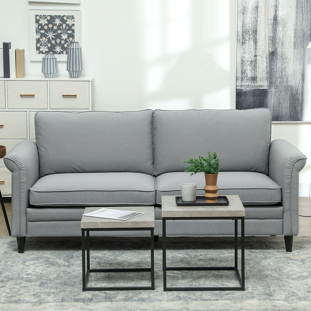 HOMCOM 3 Seater Grey Fabric Sofa Image 3