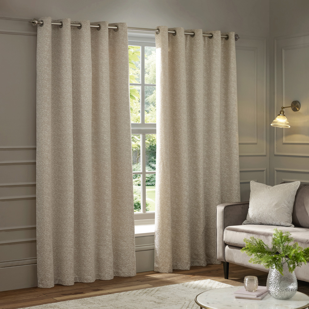 Paoletti Galaxy Ivory Fully Lined Velvet Eyelet Curtains 229 x 137cm Image 1