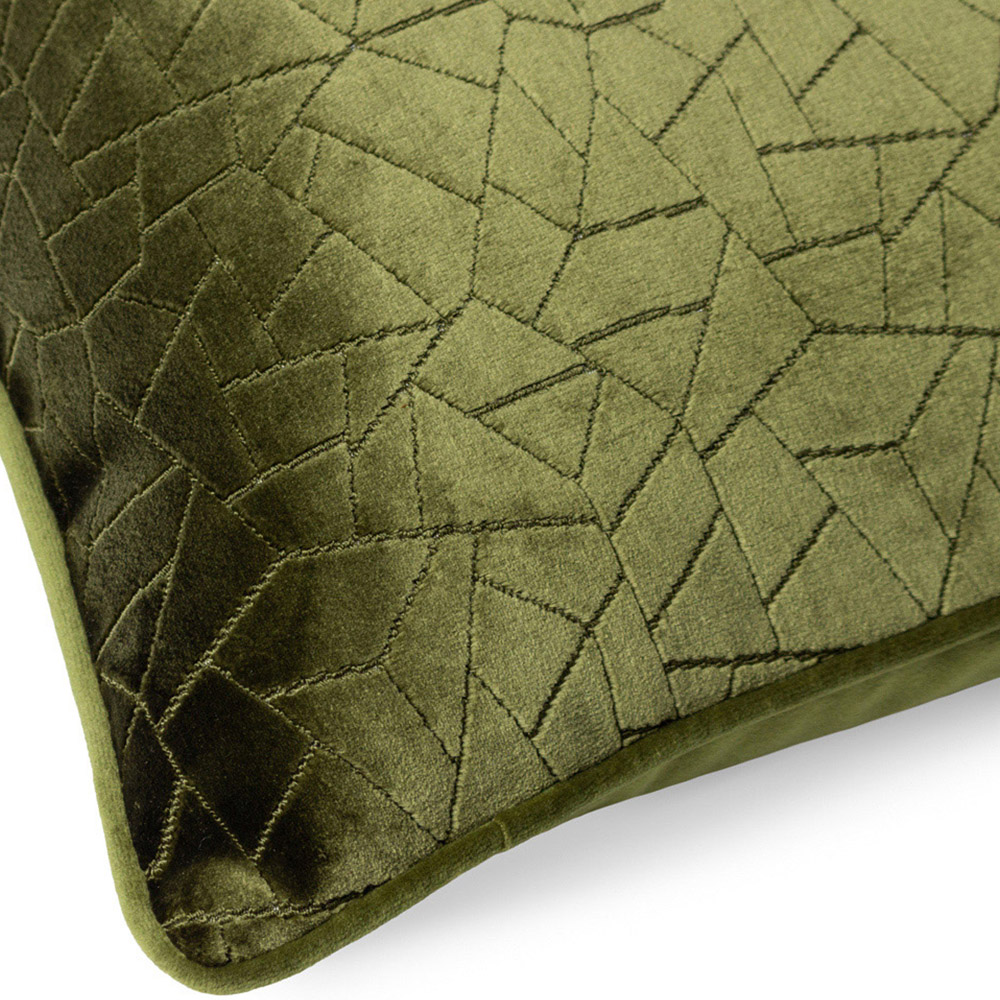 Hoem Malans Olive Cut Velvet Piped Cushion Image 5
