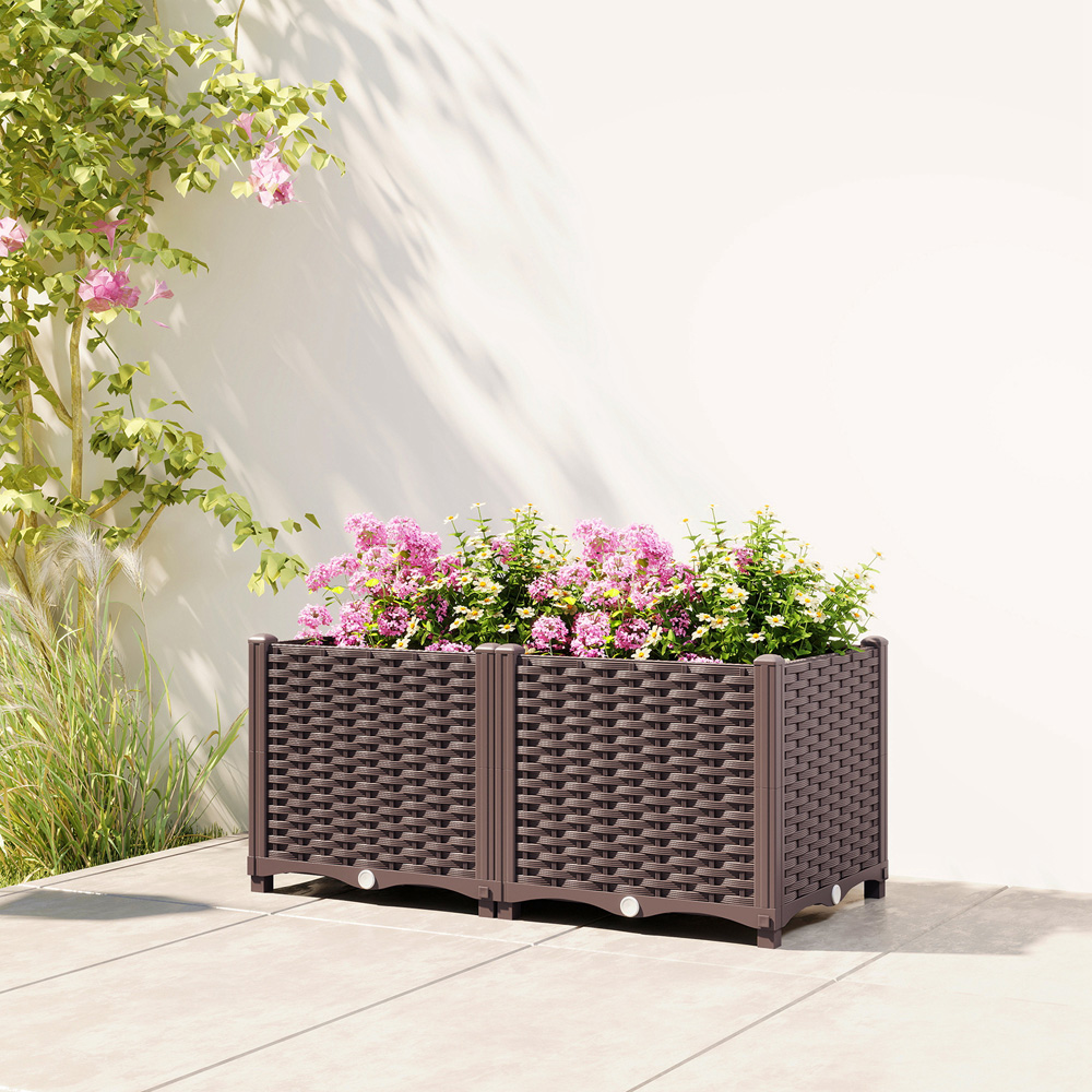 Outsunny Brown Plastic Self Watering Raised Garden Bed with Drainage Holes 37 x 40 x 80cm Image 5
