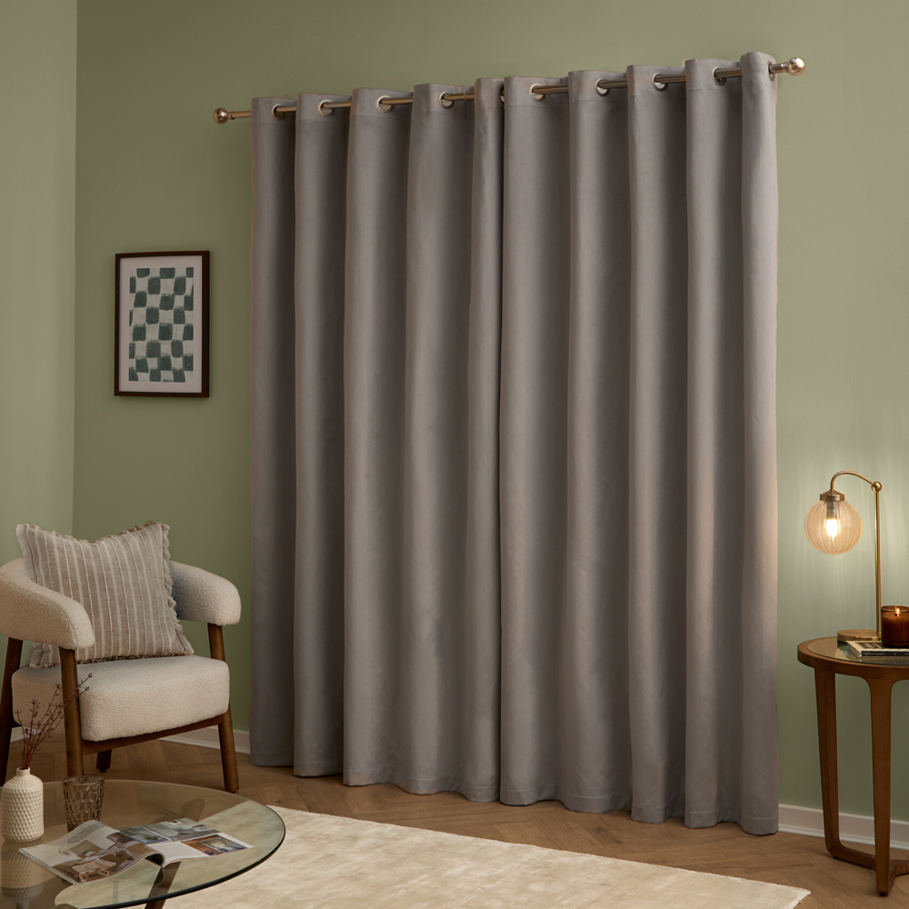 Furn The Ultimate Silver Velvet Blackout Eyelet Curtains 229 x 137cm Image 2